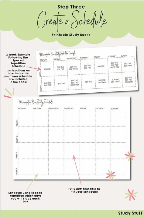 Study Boxes Spaced Repetition Learning with Printable Index | Etsy Printable Index Cards, Study Calendar, Time Management Printable, Active Recall, Student Weekly Planner, Life Raft, Spaced Repetition, Studying Tips, Birthday Tracker