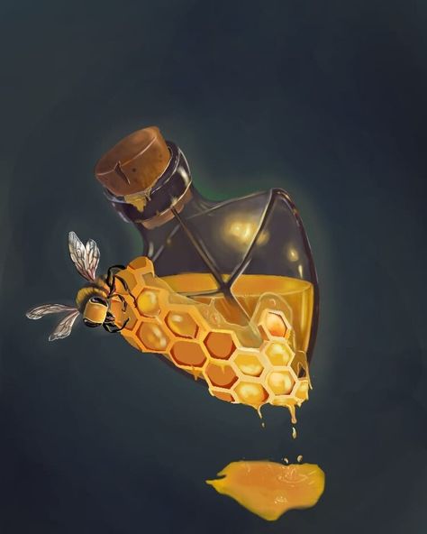 Bee Magic, Fantasy Potion, Potion Art, Honey Illustration, Fantasy Map Making, Dnd Items, D D Items, Magic Bottles, Fantasy Style