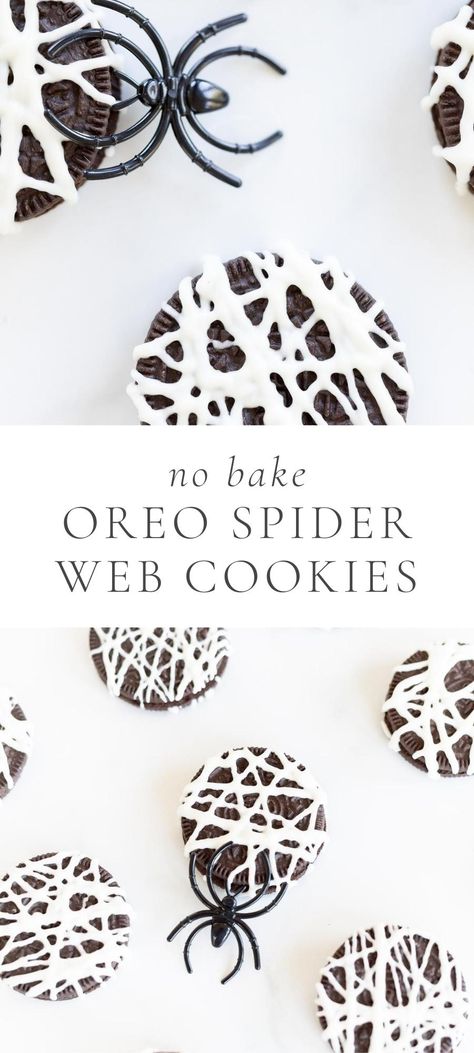 Oreo Spider Cookies, Halloween Treat Table, Super Easy Cookies, Oreo Spiders, Spider Web Cookies, Candy Corn Recipe, Easy No Bake Cookies, Fall Cookie Recipes, Spider Cookies