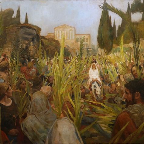 J. Kirk Richards on Instagram: “Palm Sunday 2012 remains one of the most memorable days for me. @maeganesther and I joined a giant procession of Christians from all over…” J Kirk Richards, Triumphal Entry, Palm Sunday, Oil Painting, Bible, Jesus, Building, On Instagram, Instagram