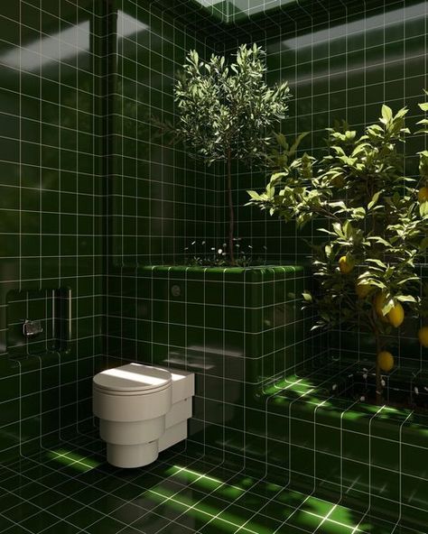 DTILE on Instagram: "Turning the most boring room into the most memorable experience. Created by a collaboration of designers, engineers and French craftspersons @trone_paris is definitely reinventing the toilet experience. We came across some of their art work, where our tiles were used - making the room less monotonous. Love their ceramic designs? @marieclairemaison and @trone_paris are holding a competition where you can win your own trone. Check @marieclairemaison for details. . . . #dti Dark Green Bathrooms, Green Tile Bathroom, Toilette Design, Wc Design, Small Bathroom Organization, Deco Nature, Bathroom Design Inspiration, Toilet Design, House Outside Design