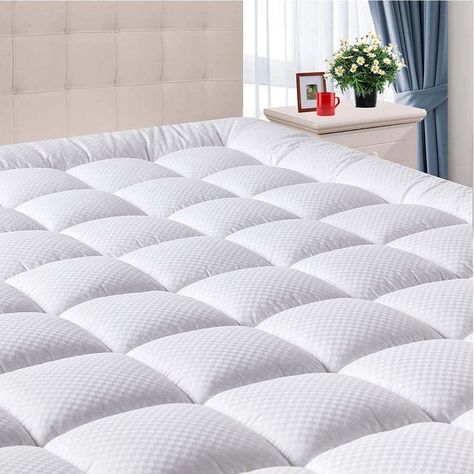 DOMICARE Queen Size Mattress Pad Cover Quilted Fitted Mattress Protector with Deep Pocket (8-21Inch), Cooling Cotton Mattress Topper Pillow Top-White Pillow Top Mattress Pad, Dream Home Bedroom, Pillowtop Mattress, Thick Mattress Topper, Guest Bedroom Bathroom, Cooling Mattress, Mattress Pad Cover, Mattress Toppers, Full Size Mattress