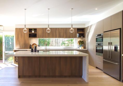 Sunlight! Modern L Shaped Kitchens, L Shaped Kitchen Designs, Contemporary Kitchen Island, Kitchen Design Centre, Modern Contemporary Kitchen, Kitchen Island Bench, Kitchen Design With Island, Modern Kitchen Island, L Shaped Kitchen