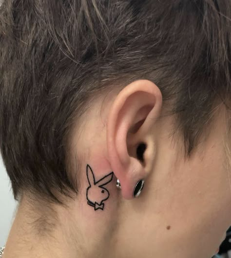 Playboy Tattoo Men, Play Boy Tattoo Men, Play Boy Tattoo, Playboy Bunny Tattoo Design, Playboy Bunny Tattoo, Playboy Tattoo, Bunny Tattoo, Tattoos Pinterest, Tattoo Behind Ear