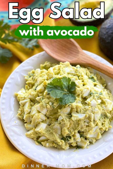 This Healthy Egg Salad Recipe made with avocado is a Mediterranean twist on the classic. There's no mayo or yogurt, but it's very creamy and flavorful! With just 5 simple ingredients, this dairy-free recipe is simple to make, too. It's perfect for a quick lunch or a light dinner. Plus, it's a low-carb and keto-friendly sandwich when served on a chaffle or in lettuce cups. Mashed avocado is not just a substitution for mayonnaise, it's a creamy addition that the whole family will love. Egg Salad Recipe No Mayo, Avacado And Egg, Healthy Egg Salad Recipe, Egg Salad Avocado, The Best Egg Salad, Avocado Egg Recipes, Egg Salad Recipe Healthy, Healthy Egg Salad, Recipes For Salads