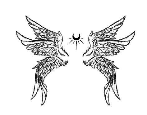 6 Wings Tattoo, Angel Wing Full Back Tattoo, Moon Wings Tattoo, Gothic Angel Wings Tattoo, Gothic Wings Back Tattoo, Collar Bone Wing Tattoo, Mini Wings Tattoo, 6 Winged Angel, Wings Drawing Angel