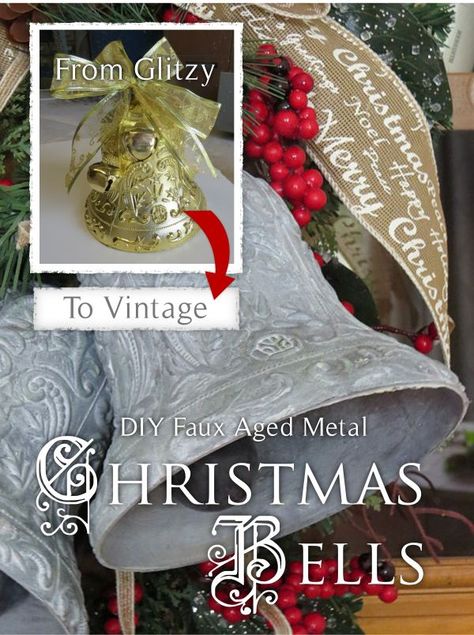 Home On The Hill: DIY Faux Aged Metal Christmas Bells Christmas Bells Diy, Gold Christmas Bells, Diy Bells, Christmas Holiday Crafts, Christmas Jingle Bells, Gift Hacks, Lights Signs, Christmas Decs, Welcome To Christmas