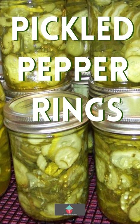 Pickled Pepper Rings - Grab some peppers and make a few jars of these Pickled Peppers. Great for gifts or parties, game nights buffets and delicious with cold cuts. Pickled Pepper Rings, Types Of Pickles, Canning Banana Peppers, Banana Pepper Rings, Pepper Rings, Pickled Peppers, Raspberry Coulis, Cranberry Chutney, Cold Cuts