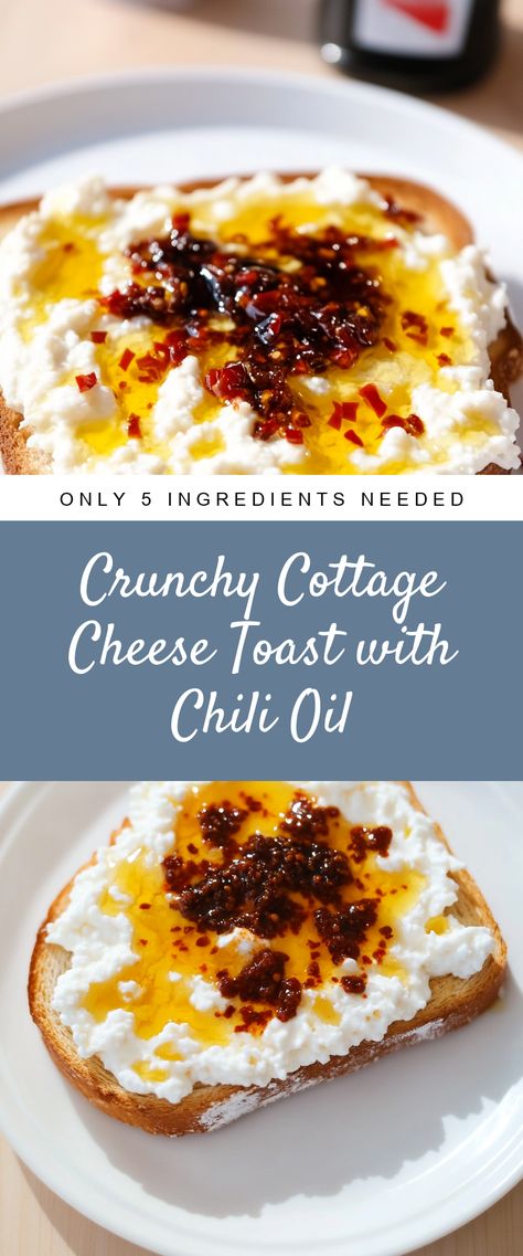 Image for Crunchy Cottage Cheese Toast with Chili Oil Cottage Cheese Recipes Toast, Spicy Cottage Cheese, Things To Mix With Cottage Cheese, Hot Honey Cottage Cheese Toast, Lunches With Cottage Cheese, Whipped Cottage Cheese Recipes Healthy, Cottage Cheese Recipes Savory, Whipped Cottage Cheese Toast, Things To Do With Cottage Cheese