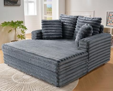 Bed With Throw Pillows, Oversized Chaise Lounge, Bed For Living Room, Chaise Lounge Indoor, Upholstered Sofa Bed, Plush Armchair, Double Chaise Lounge, Lounge Bed, Upholstered Chaise Lounge