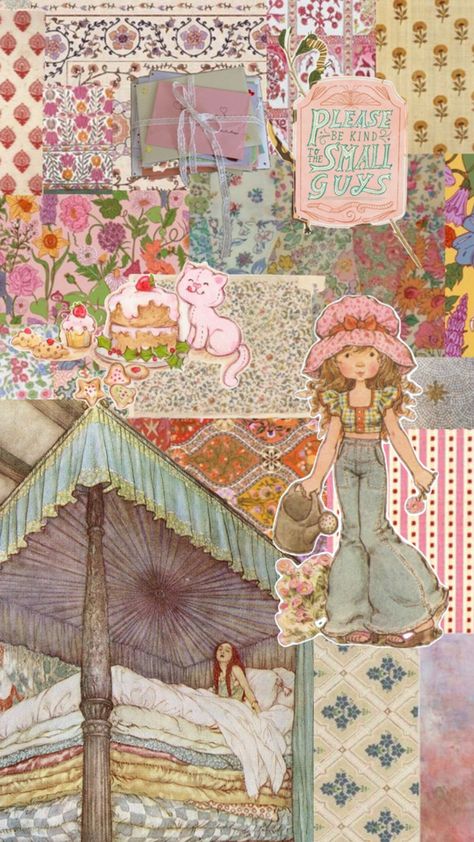 Grandma Core Aesthetic, Grandma Aesthetic, Father Time, Cute Christmas Wallpaper, Grandma Core, Holly Hobbie, Pink Vibes, Vintage Collage, Computer Wallpaper