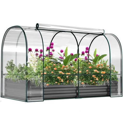 PRICES MAY VARY. Multifunctional Garden Bed with Greenhouse Kit: 2 in 1 Galvanized raised garden bed kit, 1 kit with 3 uses, can be used as a Raised garden bed, Removable mini greenhouse, Combination of garden bed with greenhouse. Meeting your different needs. Transparent PVC material, waterproof, moisture-resistant & 100% sunlight penetration, more sunlight for plants, keep plants warm in winter, protect plants from animals. Extended Growing Season: The dimensions of the galvanized raised garde Covered Raised Beds, Pvc Garden Cover, Inexpensive Raised Garden Beds, Enclosed Garden, Greenhouse Cover, Planter Cover, Garden Boxes Raised, Portable Greenhouse, Metal Planter Boxes