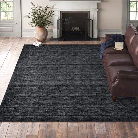 Birch Lane™ Lineville Handmade Tufted Wool Black Area Rug & Reviews | Wayfair Dark Bedroom Rug, Black Area Rug In Living Room, Cozy Rugs, Decorative Light Bulbs, Charcoal Rug, Tile Rug, Rental House, Solid Color Rug, Wreath Wall