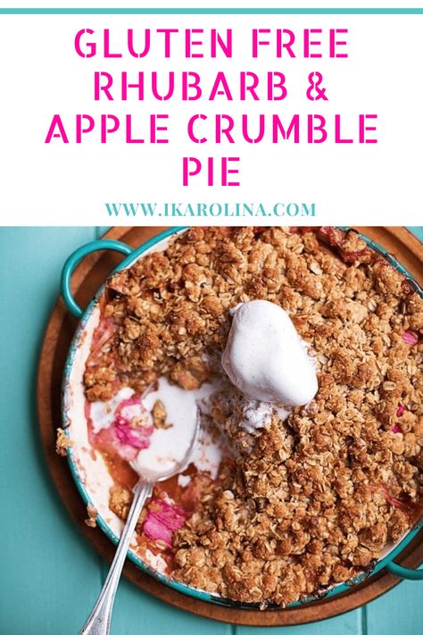 Indulge yourself with this Gluten free Rhubarb and Apple Crumble Pie with delicious almond, coconut and oat flour crust and crumble topping. It is refined sugar free. Healthy and suitable for Weight Watchers. #glutenfree #desserts #recipes #glutenfreedessserts #paleo #refinesugarfree #grainfree #weightwatchers #rhubarb #crumble Rhubarb Crumble Pie Recipe, Dutch Rhubarb Pie, Rhubarb Custard Pie With Crumb Topping, Rhubarb Apple Pie Recipe, Impossible Rhubarb Pie, Rhubarb Pie With Crumb Topping, Rhubarb Pie Using Frozen Rhubarb, Latvian Desserts, Rubarb Pie