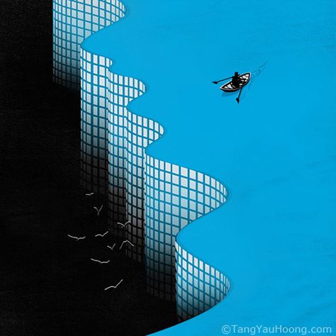 Negative Space Art by Tang Yau Hoong...Malaysian illustrator Tang Yau Hoong also uses negative space to create fascinating illustrations that make you stop and think for a while. His works may look simple at first glance, but actually they are complicated puzzles that take some time to understand. Tattoos Perspective, Illusion Architecture, Illusions Videos, Illusions Drawings, Illusions Photography, Negative Space Artwork, Illusion Makeup, Tang Yau Hoong, Illusion Tattoo