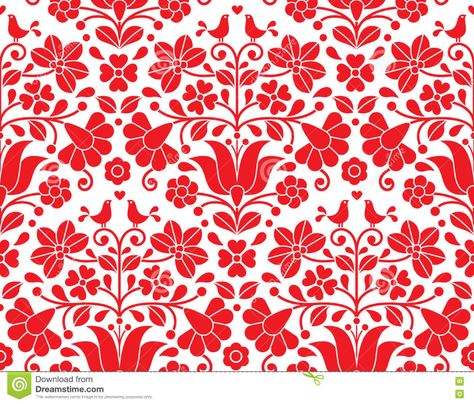 Kalocsai Red Floral Emrboidery Seamless Pattern - Hungarian Folk Art Background Stock Vector - Illustration of hungarian, birthday: 80547366 Folk Art Background, Hungarian Folk Art, Hungarian Embroidery, Folk Art Flowers, Folk Design, Arte Popular, Tile Art, Art Background, Red Floral