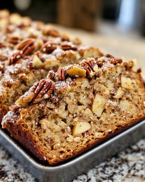 Warm, spiced Apple Bread with a Cinnamon Pecan Crunch topping—perfect for cozy mornings! Easy to make and packed with fall flavors. #AppleBread #FallBaking #CinnamonDelights #PecanCrunch #HomemadeGoodness Apple Cinnamon Pecan Bread Recipe, Cinnamon Crunch Bread, Cinnamon Pecan Bread Recipe, Swedish Apple Cake Recipe, Spiced Apple Bread, Pecan Bread Recipe, Pecan Crunch, Crunch Topping, Pecan Bread