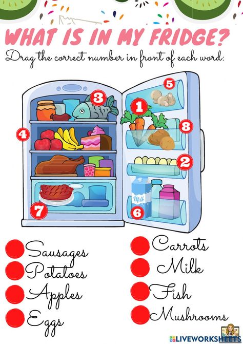 What is in my fridge? worksheet What's In My Fridge, Uncountable Nouns, Craft Market Display, English Worksheet, Craft Market, Market Display, Listening Comprehension, English Tips, English As A Second Language (esl)