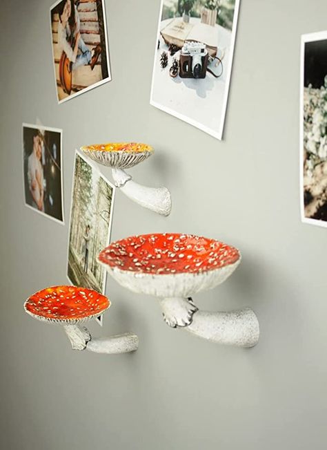 White Corner Shelf, Mushroom Shelf, Small Indoor Plants, White Floating Shelves, Wall Hanging Shelves, Deco Nature, Tanah Liat, Mushroom Decor, Estantes Flotantes