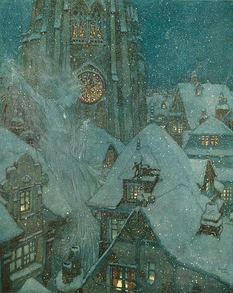 Second Story: About A Little Boy And A Little Girl; The Snow Queen and other Stories by Hans Christian Andersen ~ Hodder & Stoughton ~ 1911 Andersen's Fairy Tales, Edmund Dulac, The Snow Queen, Fairytale Illustration, Illustration Vintage, Fairytale Art, Hans Christian, Art Et Illustration, Winter Art