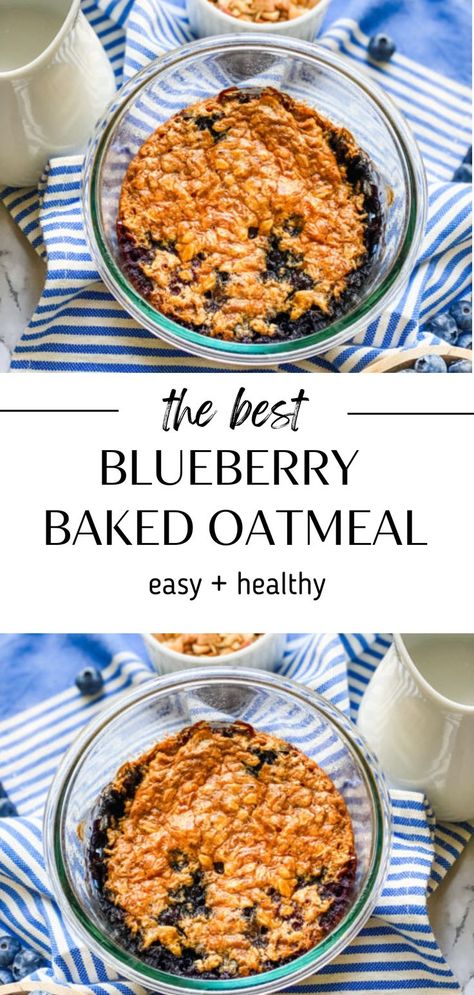 Gluten free blueberry baked oatmeal is an easy recipe for a single serving. Great for an afernoon snack or a breakfast on the go. These baked oats are also dairy free. This healthy recipe is a great option if you are doing meal prep for easy meals this week! Baked Blueberry Oatmeal, Blueberry Baked Oatmeal, Blueberry Oatmeal Bake, Blueberry Oatmeal, Balanced Nutrition, Baked Oats, Single Serving, Breakfast On The Go, Glass Baking Dish