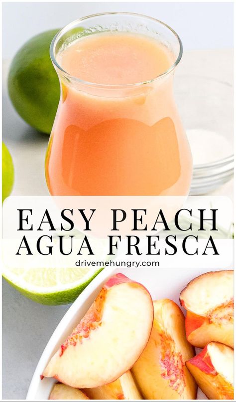 Peach Agua Fresca, Aqua Fresca Recipes, Fresca Recipes, Peach Drink, Agua Fresca Recipe, Lake House Food, Peach Drinks, Perfect Summer Drink, Drink Recipes Nonalcoholic