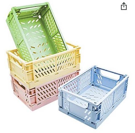 Mini Baskets, Danish Pastel Decor, Pastel Bedroom, Storage Bins Organization, Dorm Organization, Plastic Crates, Desk Inspiration, Pastel Room, Organization Essentials