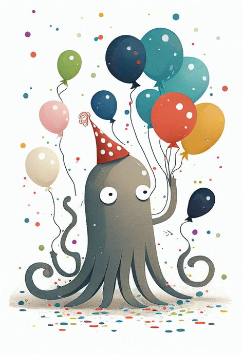 Dive into the joy of celebrations with our delightful octopus-themed greeting card, showcasing an adorable octopus adorned with a festive party hat, surrounded by vibrant balloons and playful confetti. Share the excitement with your loved ones using this charming card. Order now and make every occasion a memorable under-the-sea affair! #OctopusGreetingCard #FestiveCelebrations #PartyTime Octopus Party, Colorful Balloons, Happy Birthday Wishes Cards, Birthday Wishes Cards, Awesome Designs, Colourful Balloons, Card A, Party Hat, Greeting Card Design