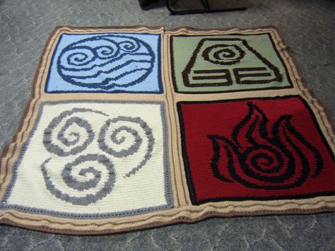 Crochet Dreams, Geeky Craft, Crocheted Blankets, Nerd Crafts, The Four Elements, Crochet Geek, Geek Crafts, Four Elements, Air Bender