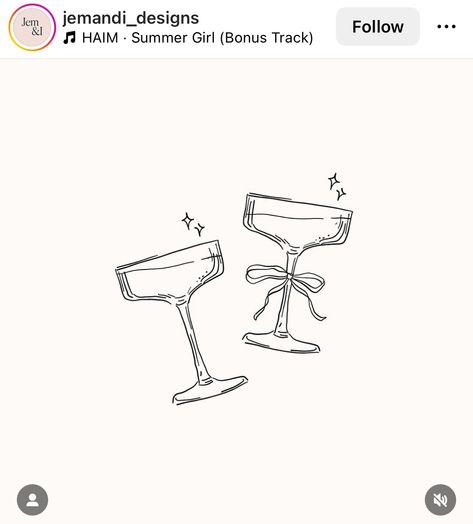 Matching Margarita Tattoo, Alcohol Glass Drawing, Cocktail Sketch Art, Hospitality Tattoo Ideas, Mini Wine Glass Tattoo, Martini Tattoo Design, Prosecco Glass Tattoo, Mimosa Tattoo Drink, Fine Line Wine Tattoo