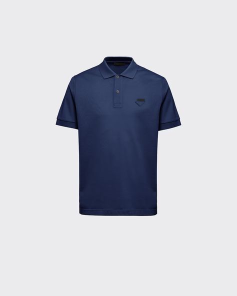 Navy Piqué polo shirt | PRADA Prada Shirt, Sporty Casual, Polo Shirt White, Conceptual Design, Polo Sweater, Pique Polo Shirt, Knit Sleeve, Triangle Logo, Prada Men