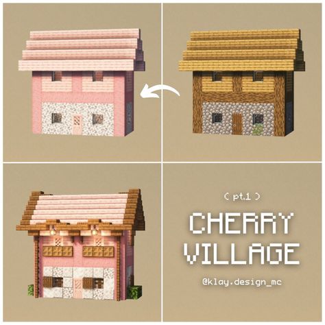 Food Houses Minecraft, Cute Pink Minecraft House Vanilla, House Designs Minecraft, Minecraft Shops, Minecraft Welten, Minecraft Decoration, Rumah Minecraft Sederhana, Pola Kotak, Minecraft Banner Designs