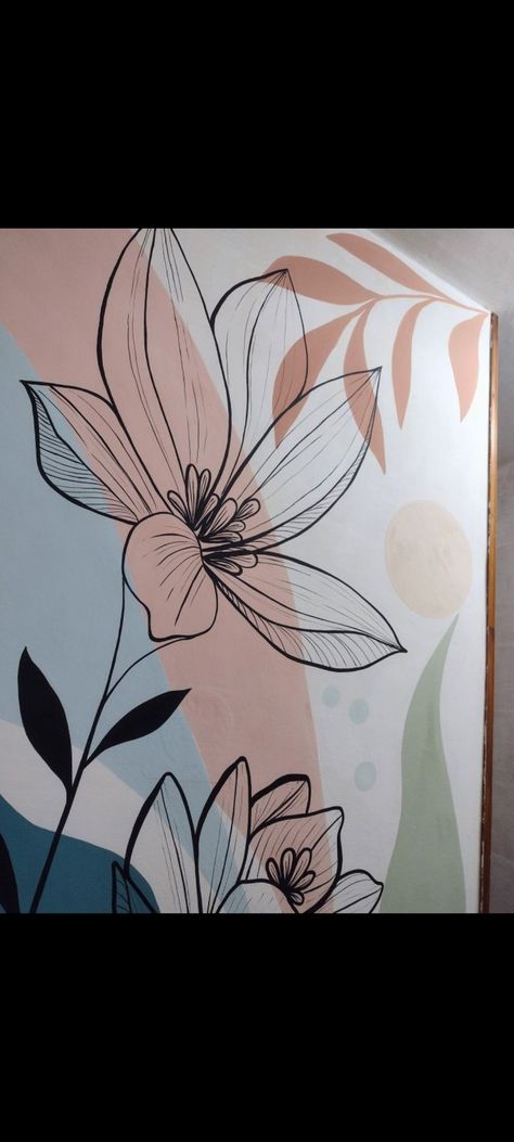 Mural Floral Painting, House Wall Paint, Wall Paint Ideas, Home Wall Painting, Creative Wall Painting, Doodle Art Flowers, Wall Painting Techniques, Fabric Painting Techniques, Butterfly Art Painting