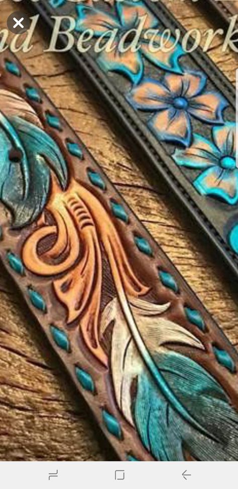 Leather Tooled Feathers, Feather Tooled Leather Belt, Feather Leather Tooling Patterns, Tooled Belts, Belt Patterns, Beading Art, Leather Tool Belt, Custom Leather Belts, Leather Designs