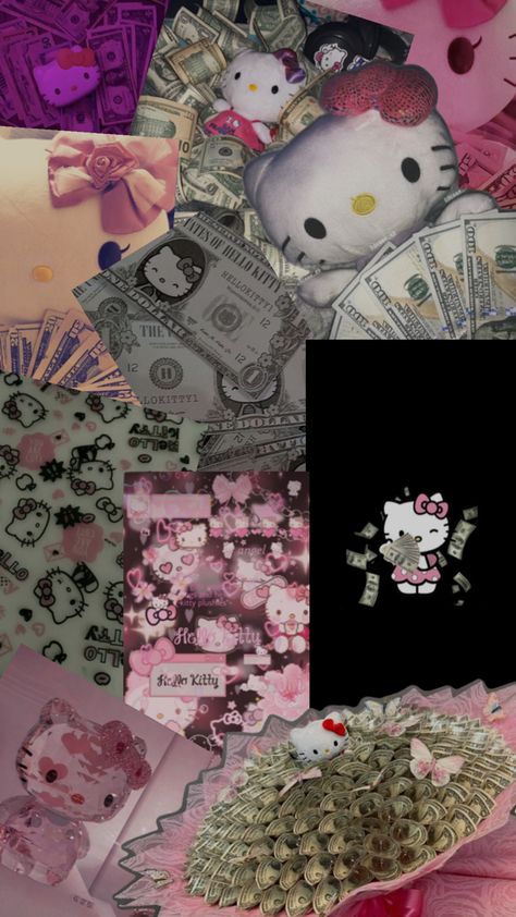 Hello kitty and money Cute Iphone Wallpaper Hello Kitty, Hello Kitty Scene Wallpaper, Hello Kitty Money Wallpaper, Astetic Baground, Baddie Hello Kitty Wallpaper, Hello Kitty Aesthetic Wallpaper Laptop, Gang Background, Hello Kitty Swag, Hellokittycore Wallpaper