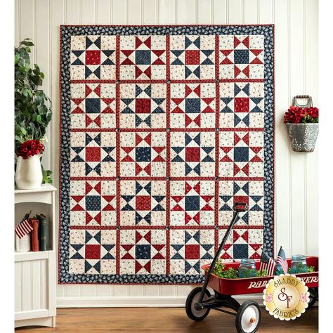 Patriotic Star Quilt Kit - American Gathering | Shabby Fabrics Gathering Fabric, Ohio Star, Quilt Club, Laser Cut Kit, Patriotic Quilts, Quilt Of Valor, Picture Quilts, Patriotic Stars, Shabby Fabrics