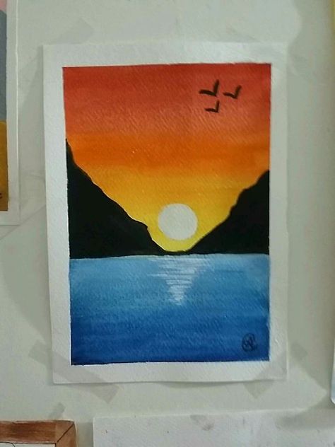 Easy Painting Ideas On Canvas Aesthetic Sunset, Sunset Canvas Painting Ideas, Simple Acrylic Paintings Sunset, Easy Water Painting Ideas, Easy Watercolor Paintings For Kids, Canvas Painting Ideas Sunset, Begginer Paintings Ideas, Easy Painting Inspiration, 4 Canvas Painting Ideas