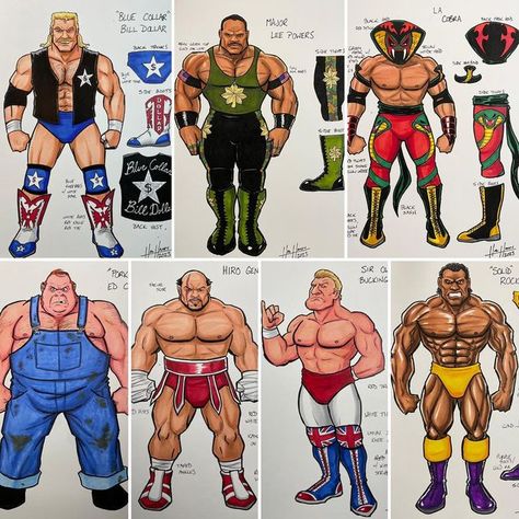 Pro Wrestler Character Design, Dnd Wrestler, Wrestling Character Design, Wrestling Attire Ideas, Cartoon Wrestler, Wrestling Oc, Wrestler Character Design, Wrestler Outfit, Wwe Drawings