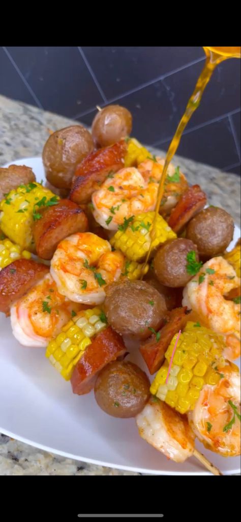 Seafood Party Ideas For Birthday, Seafood Charcuterie Board Ideas, Seafood Kabobs, Shrimp Corn, Seafood Dish Recipes, Seafood Boil Recipes, Bbq Menu, Delicious Seafood Recipes, Beach Food