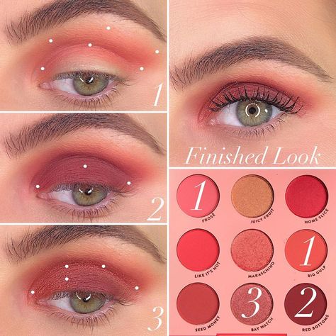 1️⃣Big Gulp & Froze- Transition area 2️⃣Red Bottoms- Lid  3️⃣Bay Watch- Apply to the inner corner and crease Eyeshadow Looks Tutorials, Colourpop Eyeshadow Looks, Eyeshadow Tutorial Step By Step, Colourpop Palette, Summer Eyeshadow, Eye Makeup Images, Peach Makeup, Colourpop Eyeshadow, Simple Makeup Tips