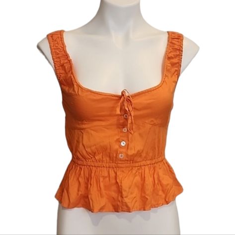 Urban Outfitters Orange Peasant Style Peplum Tank Top. Buttons In The Front With A Small Tie. Elastic Shoulders And Elastic Waist. There Is Also Elastic In The Back. Nwt Size Xs Orange Spaghetti Strap Top, Orange Clothes, Halloween Tank Top, Peplum Tank Top, Orange Tops, Orange Fits, Wardrobe Pieces, Orange Tank Top, Orange Outfit