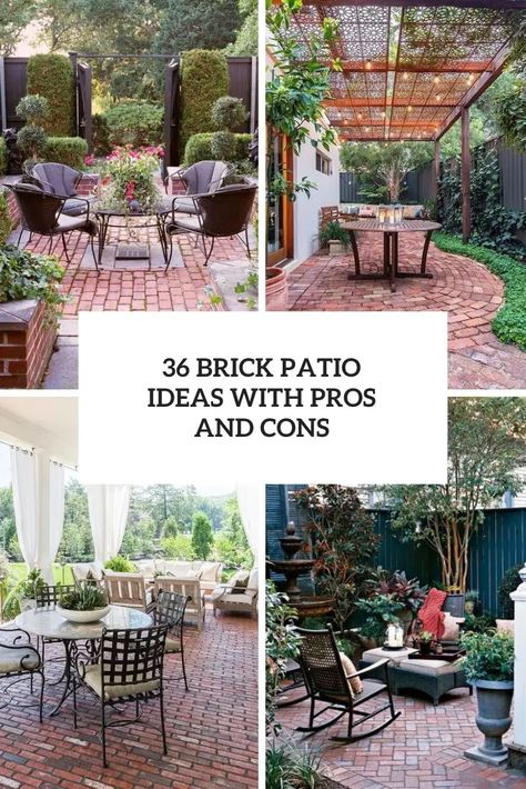 Brick Patio Ideas With Pros And Cons Brick Patio With Pergola, Red Brick Patio Ideas Backyards, Paver Brick Patio Ideas, Brick Tile Patio, Outdoor Brick Patio Ideas, Brick Paving Ideas Outdoor, Brick Backyard Patio, Patio Transition Ideas, Red Brick Patio