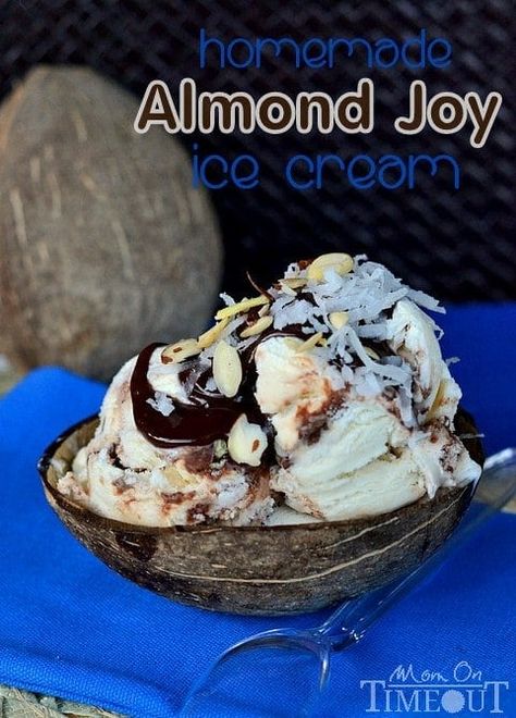 Almond Joy Ice Cream, Homemade Almond Joy, Best Coconut Cream Pie, Easy Homemade Ice Cream, Mom On Timeout, Almond Joy Cookies, Easy Ice Cream, Homemade Ice Cream Recipes, Coconut Cream Pie