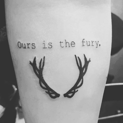 Ours is the fury #GameofThrones #Baratheon #tattoo #stag #geektat #forearmtattoo Fury Tattoo, Asoiaf Tattoo Ideas, Baratheon Tattoo, Asoiaf Tattoo, Baratheon Jewelry, Joffrey Baratheon Art, Gendry Waters, Renly Baratheon, Game Of Thrones Tattoo