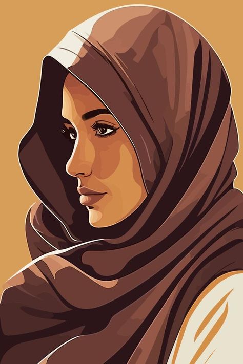 Portrait of beautiful muslim woman in hijab. Vector illustration. Hijab Profile, Aesthetic Portraits, Printmaking Ideas, Hijab Drawing, Background Retro, Beautiful Muslim Women, Woman Illustration, Woman Drawing, Fashion Inspiration Design