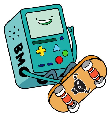 Adventure Time BMO Skating Sticker. Finn and Jake's game console named BMO loves to ride a skateboard. Hey BMO, do a Kickflip! Bmo Skateboard, Bmo Adventure Time Art, Adventure Time Bmo, Adventure Time Icon, Gaming Stickers, Finn And Jake, Bmo Adventure Time, Banana Guard, Adventure Time Drawings