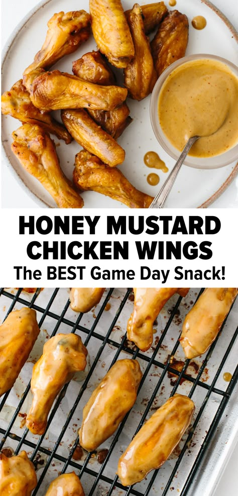 Chicken Honey Mustard, Honey Mustard Wings, Wings Oven, Honey Mustard Chicken Wings, Oven Chicken Wings, Mustard Chicken Recipes, Wing Sauce Recipes, Chicken Wing Recipes Baked, Honey Mustard Salmon