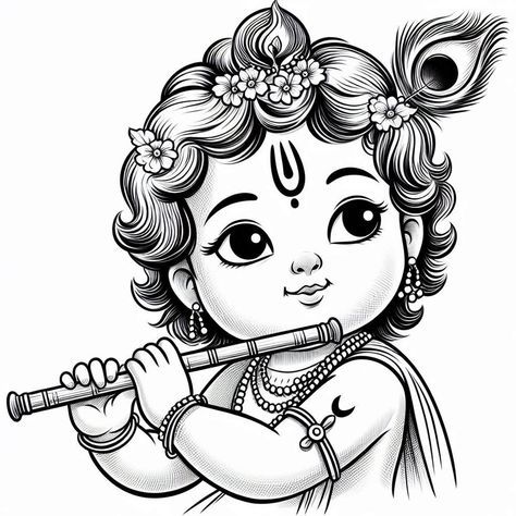 Jonmastomi Krishna Drawing, Radha Krishna Mandala Painting, Drawing Lord Krishna, Baby Krishna Sketch, Janmashtami Special Drawing, Janmashtami Drawing Ideas For School, Lord Krishna Sketch Pencil Easy, Krishna Face Drawing, Krishna Sketch Pencil Creative