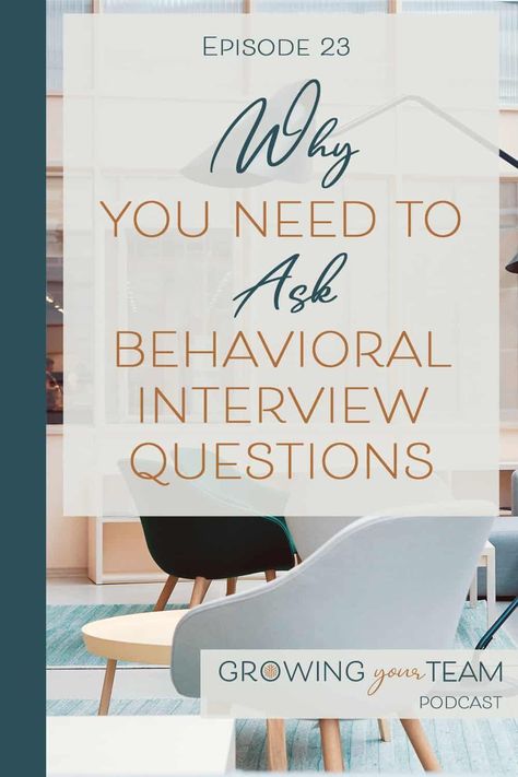 Are you asking the right kind of questions when you interview candidates for your open positions? While there are many questions you can ask, there is one type of question that is essential to ask. That type of question is behavioral interview questions. Listen to this episode of the Growing Your Team podcast to learn more about behavioral interview questions and why you’re putting yourself at risk when the majority of your interview questions don’t fall into this category. Behavioral Interview Questions, Behavioral Interview, Hiring Employees, Hypothetical Questions, Hiring Process, Woman Business Owner, Unique Business, Interview Questions, Design Student