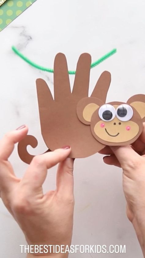 M Is For Monkey Handprint, Monkey Craft Preschool, Monkey Handprint, Monkey Template, Monkey Craft, Spring Toddler Crafts, Monkey Crafts, Spring Toddler, Handprint Craft